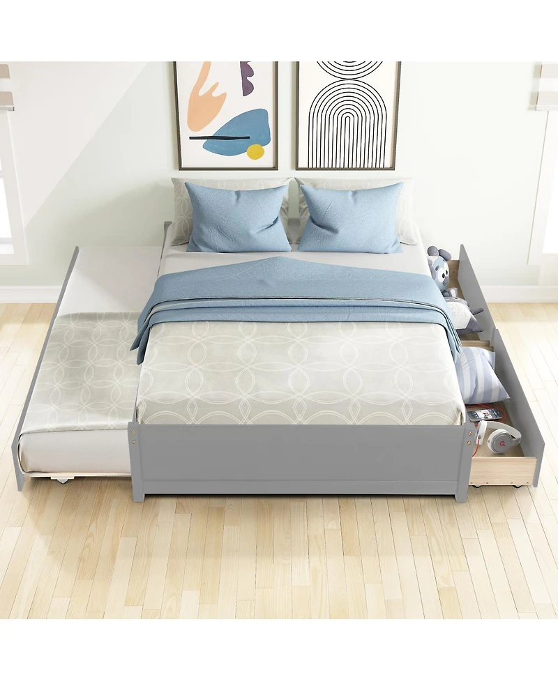 Streamdale Full Bed With Twin Size Trundle And Two Drawers
