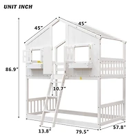 Streamdale Twin Bunk House Bed with Roof and Safety Rails