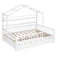 Streamdale Twin-Size Trundle Kids Bed with Shelf, White
