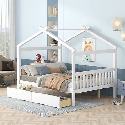 Streamdale Full Size Wooden House Bed With Drawers