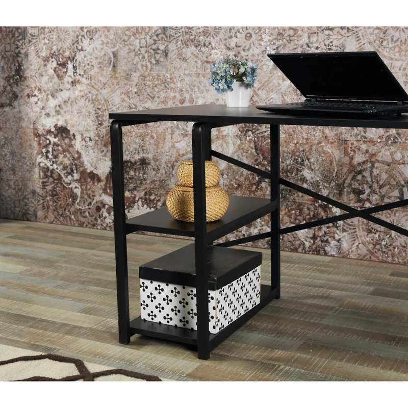 Streamdale Sage Metal Frame 47 Wooden Top 2 Shelves Writing And Computer Desk