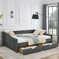 Streamdale Furniture Queen Size Daybed With Drawers Upholstered Tufted Sofa Bed,,With Button On Back And Copper