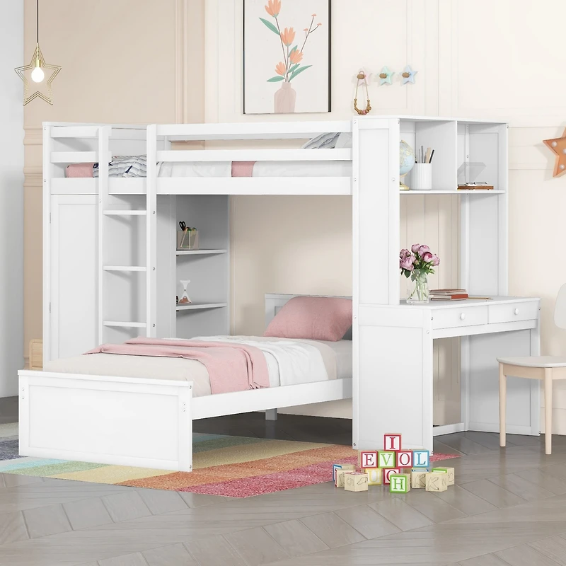 Streamdale Twin Loft Bed With A Stand-Alone Bed, Shelves, Desk, And Wardrobe