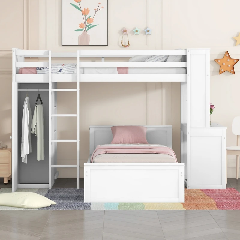Streamdale Twin Loft Bed With A Stand-Alone Bed, Shelves, Desk, And Wardrobe