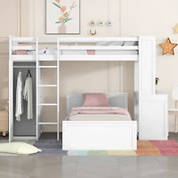 Streamdale Twin Loft Bed With A Stand-Alone Bed, Shelves, Desk, And Wardrobe