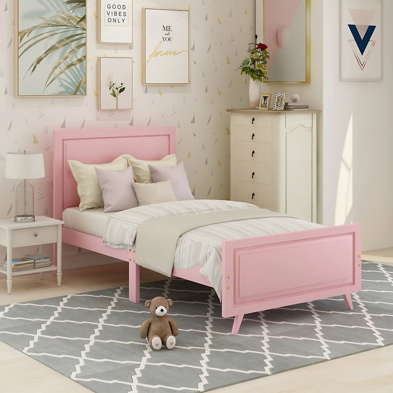 Streamdale Twin Platform Bed with Headboard and Wood Slats