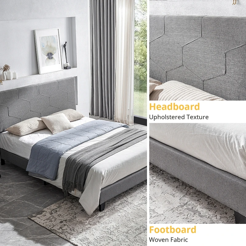 Streamdale Queen Platform Bed Frame, Wood Slat, Grey, Easy Assembly