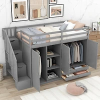 Streamdale 3-Shelf Loft Bed with Storage Units and Ladder