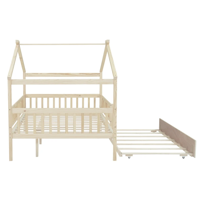 Streamdale Full Size Wooden House Bed With Twin Size Trundle