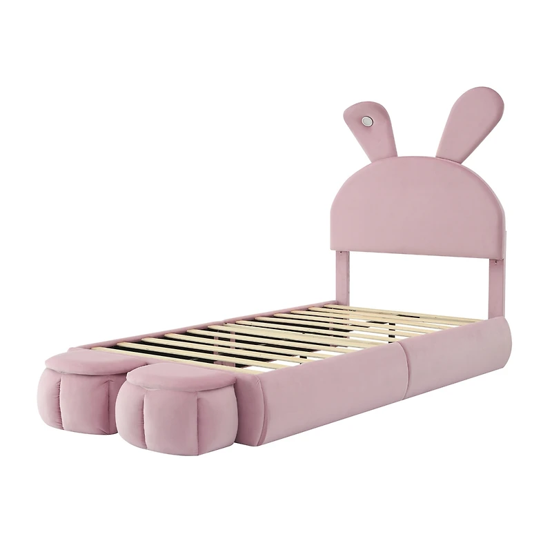 Streamdale Kids Twin Bed with Cartoon Headboard & Light