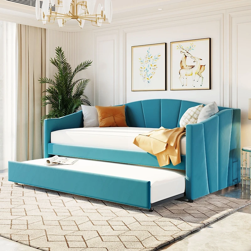 Streamdale Upholstered Daybed Sofa Bed Twin With Trundle And Wood Slat