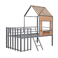 Streamdale Metal Twin Loft Bed With Roof, Window, Guardrail, Ladder