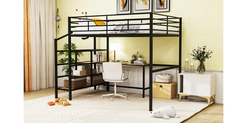Streamdale Full Metal Loft Bed With Desk And Lateral Storage Ladder