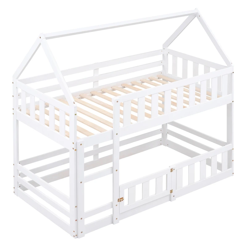 Streamdale Twin Over House Bunk Bed With Fence And Door