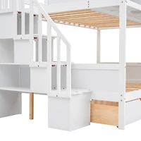 Streamdale Twin Over Full Bunk Bed With Shelfs, Storage Staircase And 2 Drawers