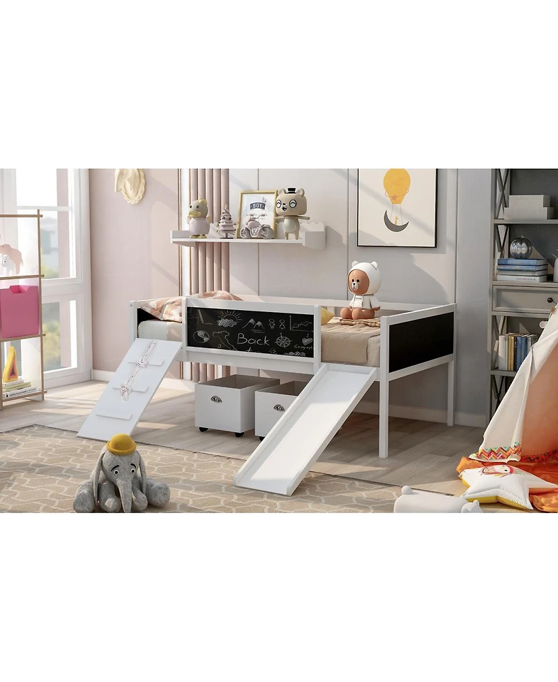 Streamdale Twin Loft Bed Wood With Two Storage Boxes