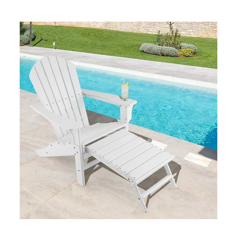 Slickblue Patio Hdpe Adirondack Chair with Retractable Ottoman