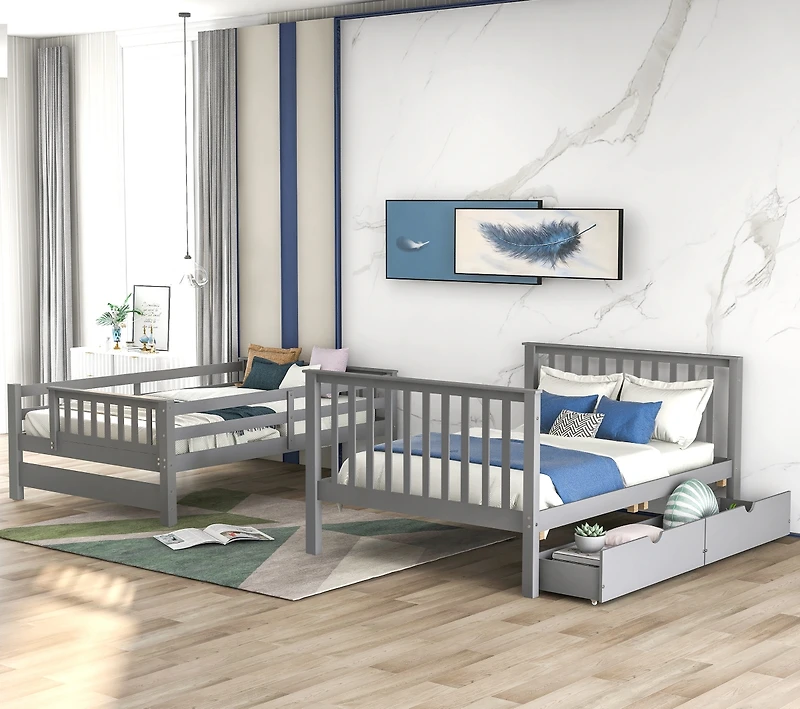 Streamdale Full Over Bunk Bed With Shelves And 6 Storage Drawers