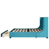 Streamdale Velvet Wingback Storage Platform Bed with Drawer