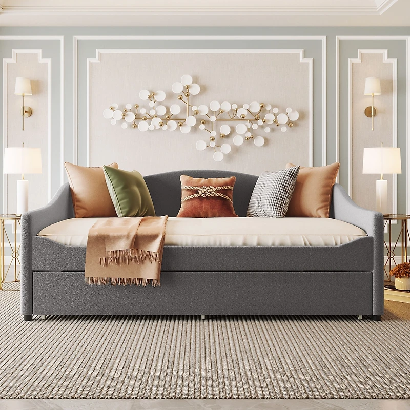 Streamdale Teddy Fleece Full Upholstered Daybed With Light And Trundle