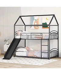 Streamdale Furniture Twin Over Twin Metal Bunk Bed With Slide, Kids House Bed