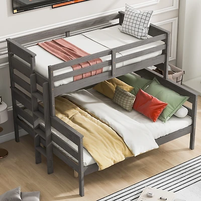 Wood Twin Xl Over Queen Bunk Bed With Ladder