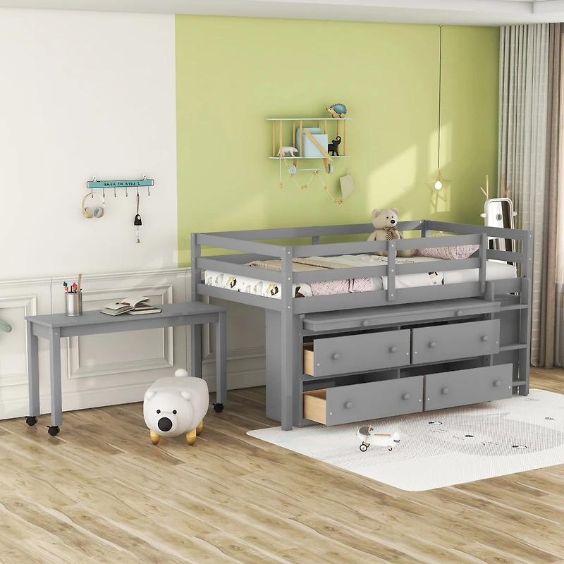 Streamdale Loft Bed with Retractable Desk and Drawers