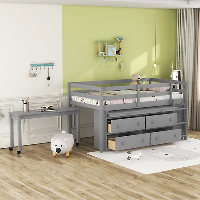 Streamdale Loft Bed with Retractable Desk and Drawers
