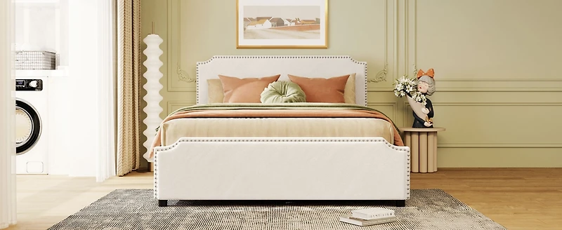 Streamdale Upholstered Platform Bed with Studded Headboard and Drawers