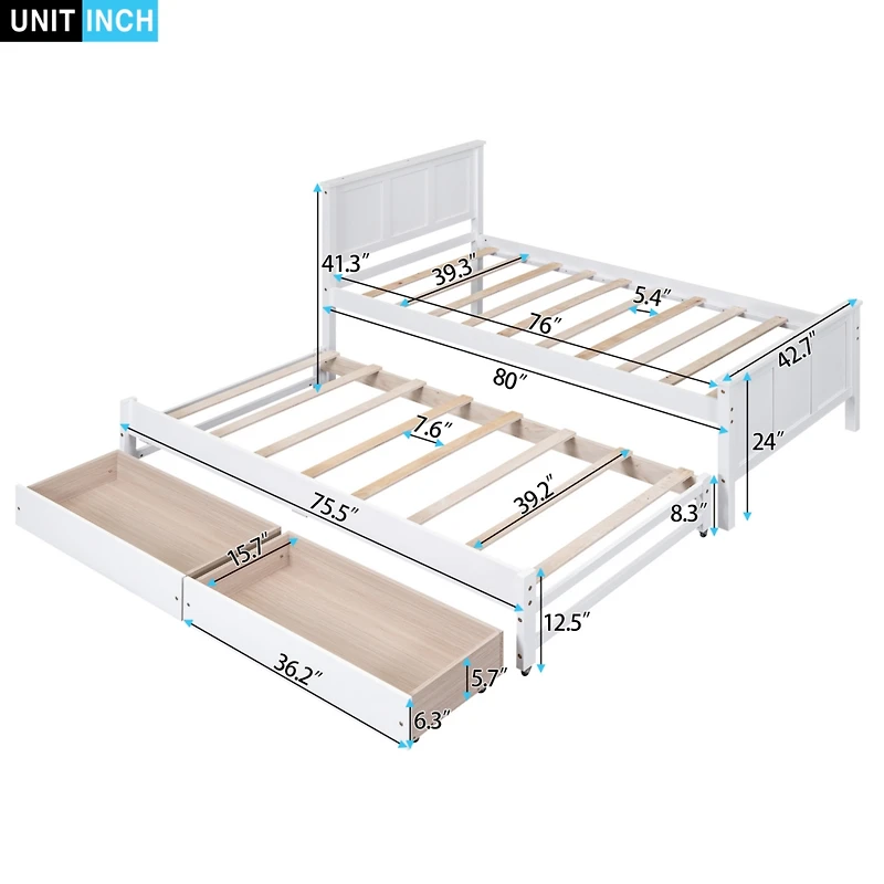 Simplie Fun Twin Size Platform Bed With Trundle And Drawers