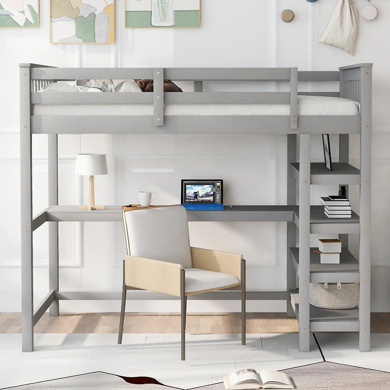 Streamdale Twin Loft Bed With Storage Shelves And Under-Bed Desk