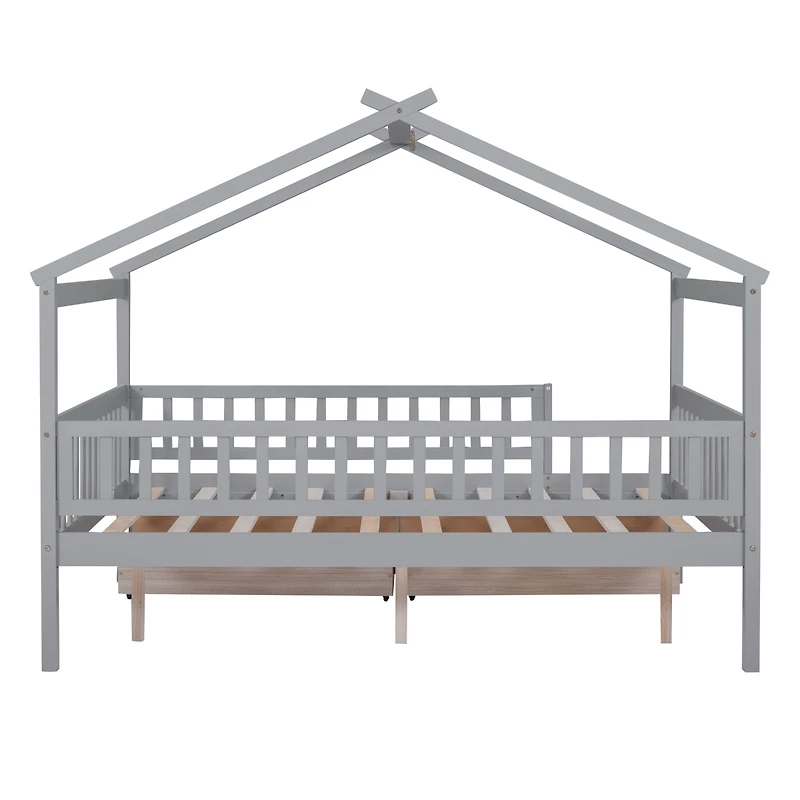 Streamdale Full Wooden House Bed With Two Drawers
