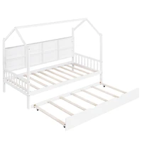 Streamdale Wooden Twin Size House Bed With Trundle, Kids Bed With Shelf, White