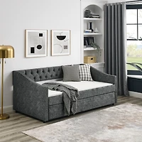 Streamdale Furniture Tufted Upholstered Twin Daybed with Trundle, Grey