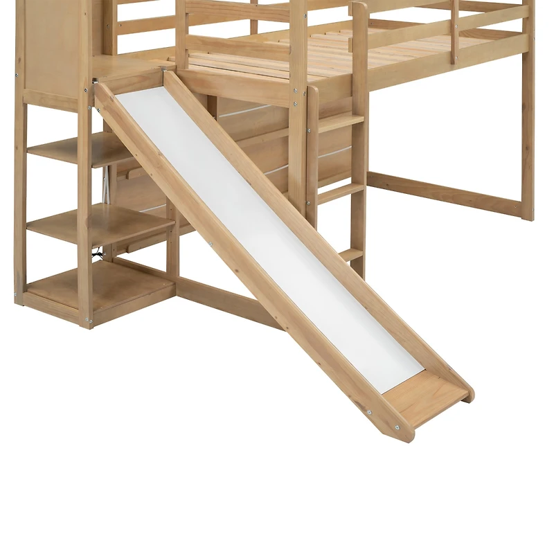 Streamdale Twin Loft Bed with Slide, Shelves, Light