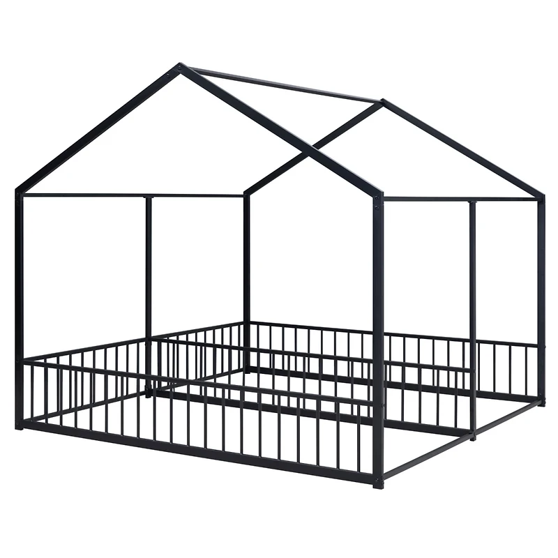Simplie Fun Metal Twin House Platform Beds, Two Shared White