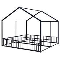 Simplie Fun Metal Twin House Platform Beds, Two Shared White
