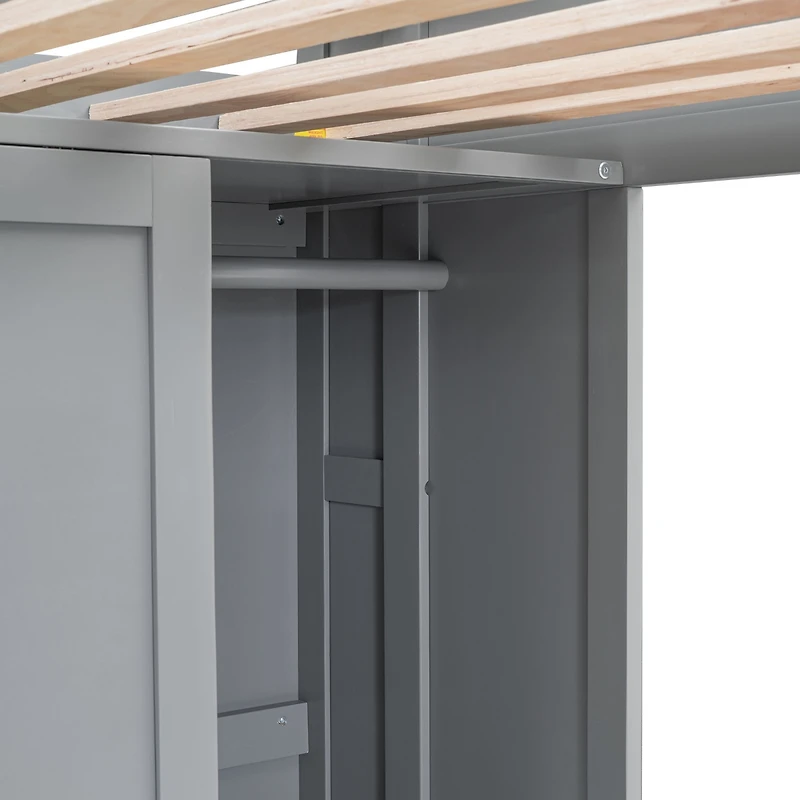 Streamdale Wood Twin Loft Bed With Multiple Storage Shelves And Wardrobe