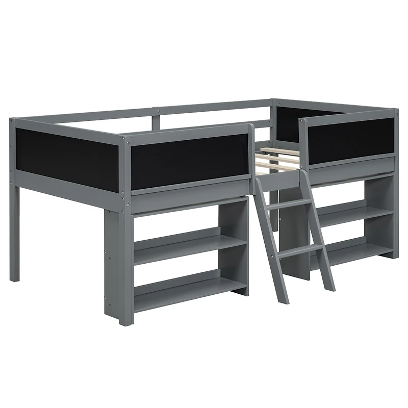 Streamdale Loft bed with shelves, ladder, guardrail chalkboard