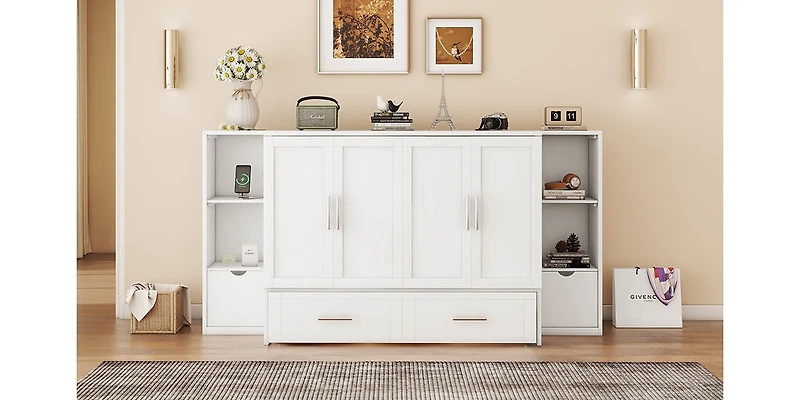 Streamdale Full Murphy Bed with Shelves, Drawers and Usb Ports, Gray