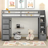 Streamdale Loft Bed with Storage, Stairs, and Shelves