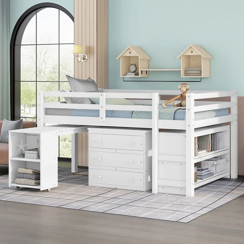 Streamdale Multifunctional Loft Bed with Desk, Storage, and Shelves