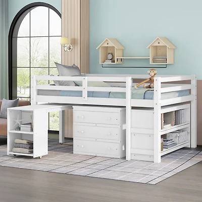 Streamdale Multifunctional Loft Bed with Desk, Storage, and Shelves