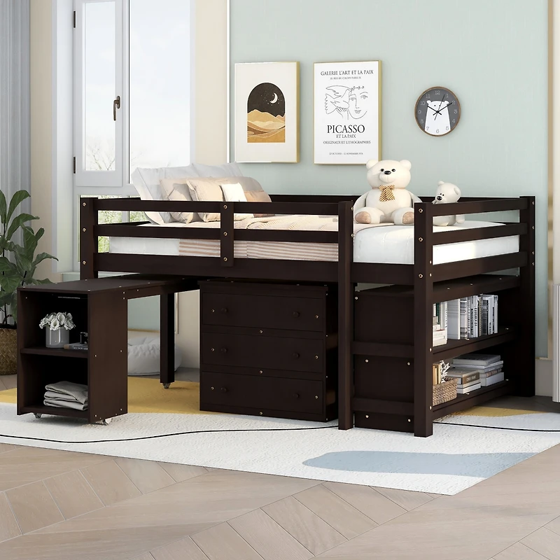 Streamdale Multifunctional Loft Bed with Desk, Storage, and Shelves