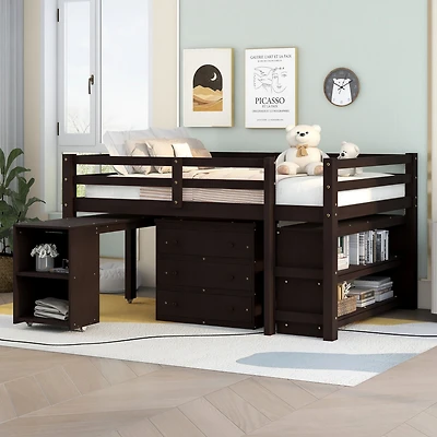 Streamdale Multifunctional Loft Bed with Desk, Storage, and Shelves