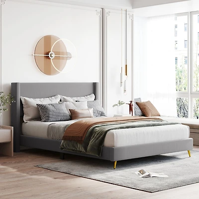 Streamdale Queen Size Corduroy Platform Bed With Metal Legs
