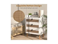 Slickblue Modern End Table with 3 Rattan Decorated Drawers-White