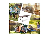 Slickblue 6 Feet Folding Portable Rattan Table with Carrying Handle