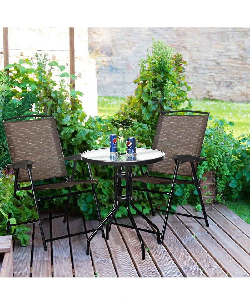 Slickblue 3 Pieces Bistro Patio Garden Furniture Set of Round Table and Folding Chairs