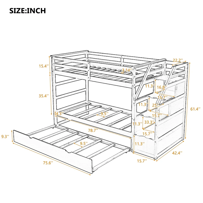 Streamdale Twin-Over-Twin Bunk Bed With Twin Trundle And 3 Storage Stairs